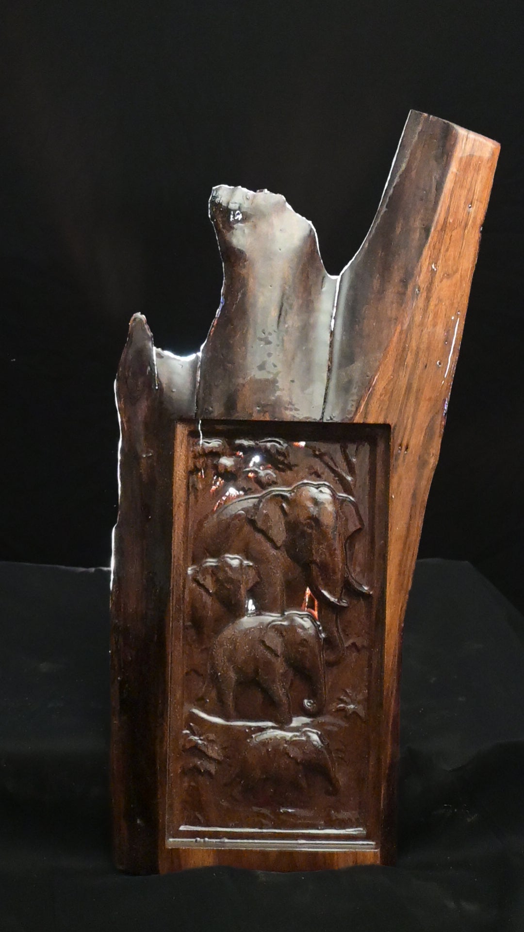 Echoes of the Wild: Live Edge Elephant Relief in Walnut