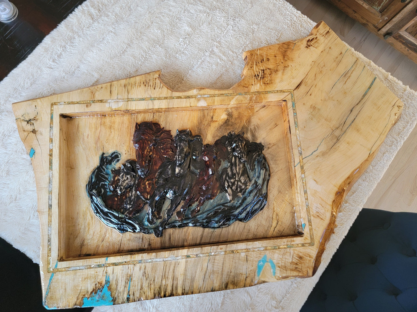 Wild Spirit – Live Edge Horse Relief in Turquoise & Resin