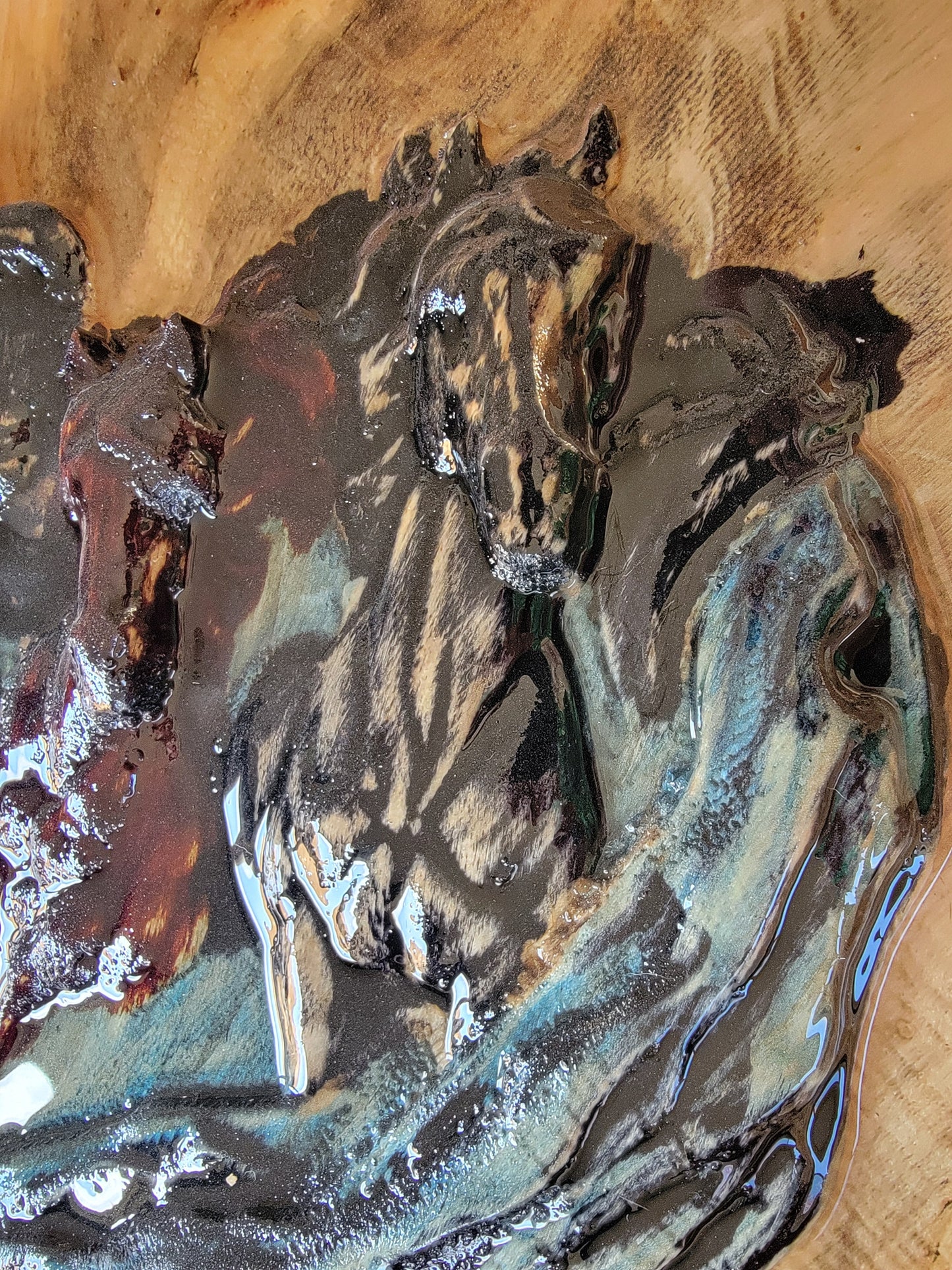 Wild Spirit – Live Edge Horse Relief in Turquoise & Resin