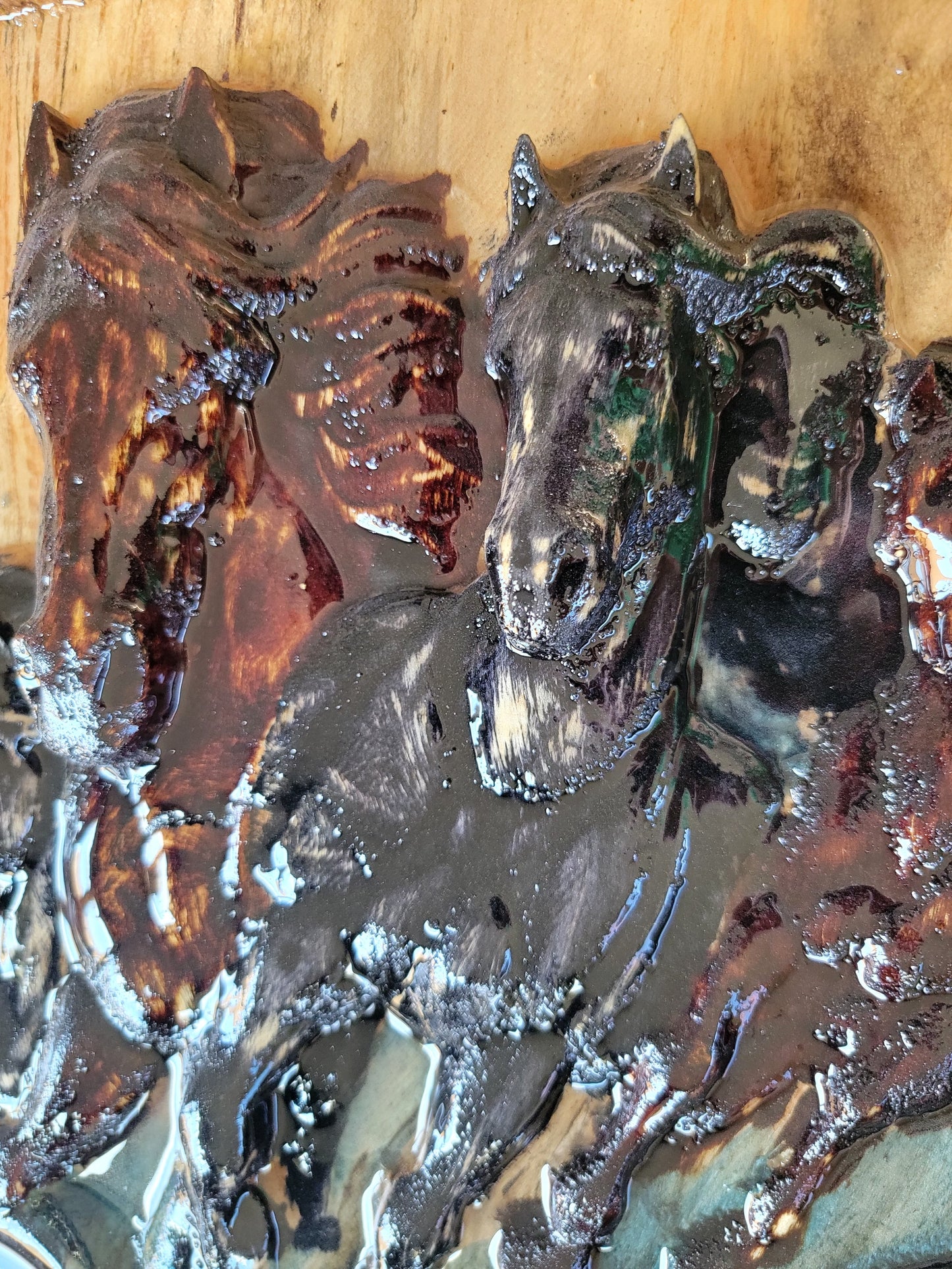 Wild Spirit – Live Edge Horse Relief in Turquoise & Resin