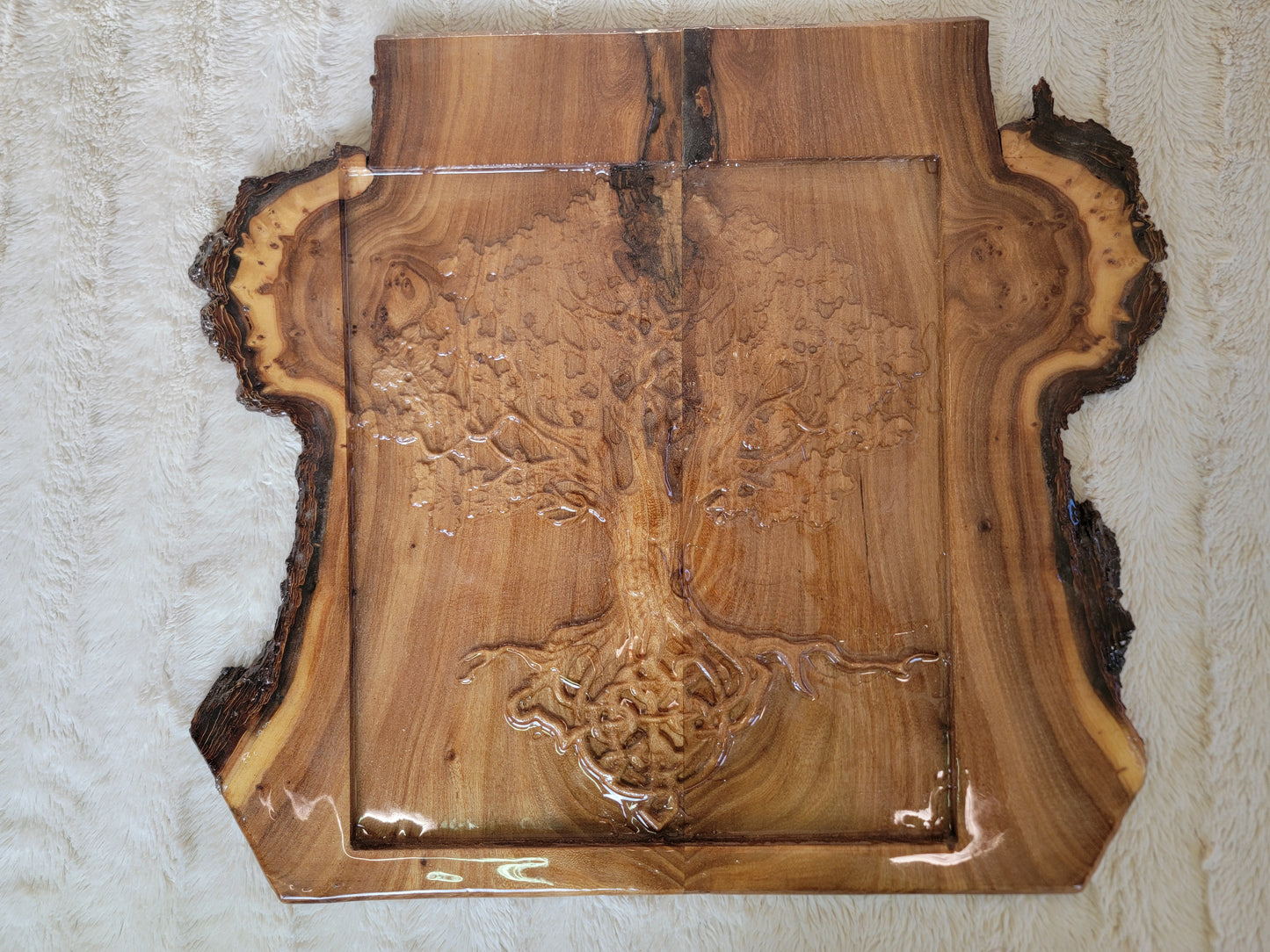 Roots of Balance: Live Edge Tree of Life in Natural Hardwood