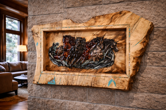 Wild Spirit – Live Edge Horse Relief in Turquoise & Resin