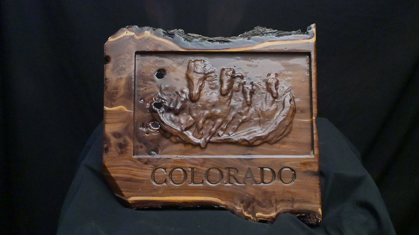 Wild Colorado: Live Edge Running Horses in Walnut