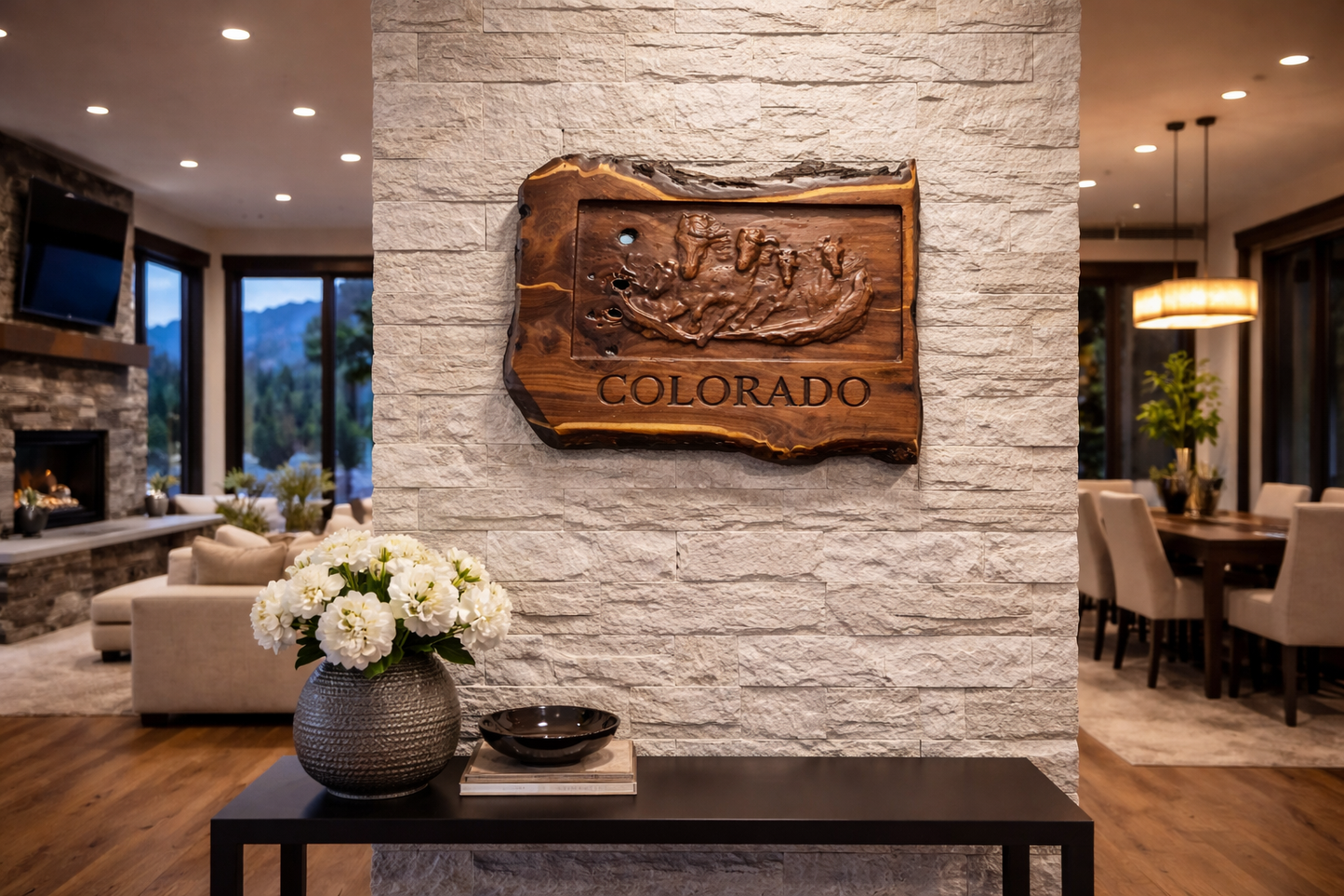 Wild Colorado: Live Edge Running Horses in Walnut